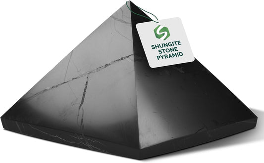 Shungite Pyramid from Real Shungite Stones Shungite Crystal Pyramid Home Protection Room Decor Office Desk Decor Authentic Crystals Black Pyramid (Polished, 1.96" / 50 Mm)